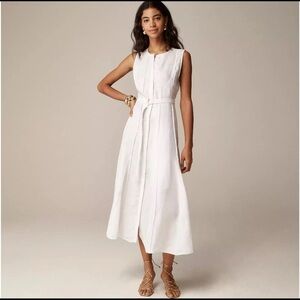 NWT J. Crew White Seamed Linen Midi Dress with Removable Belt Size M